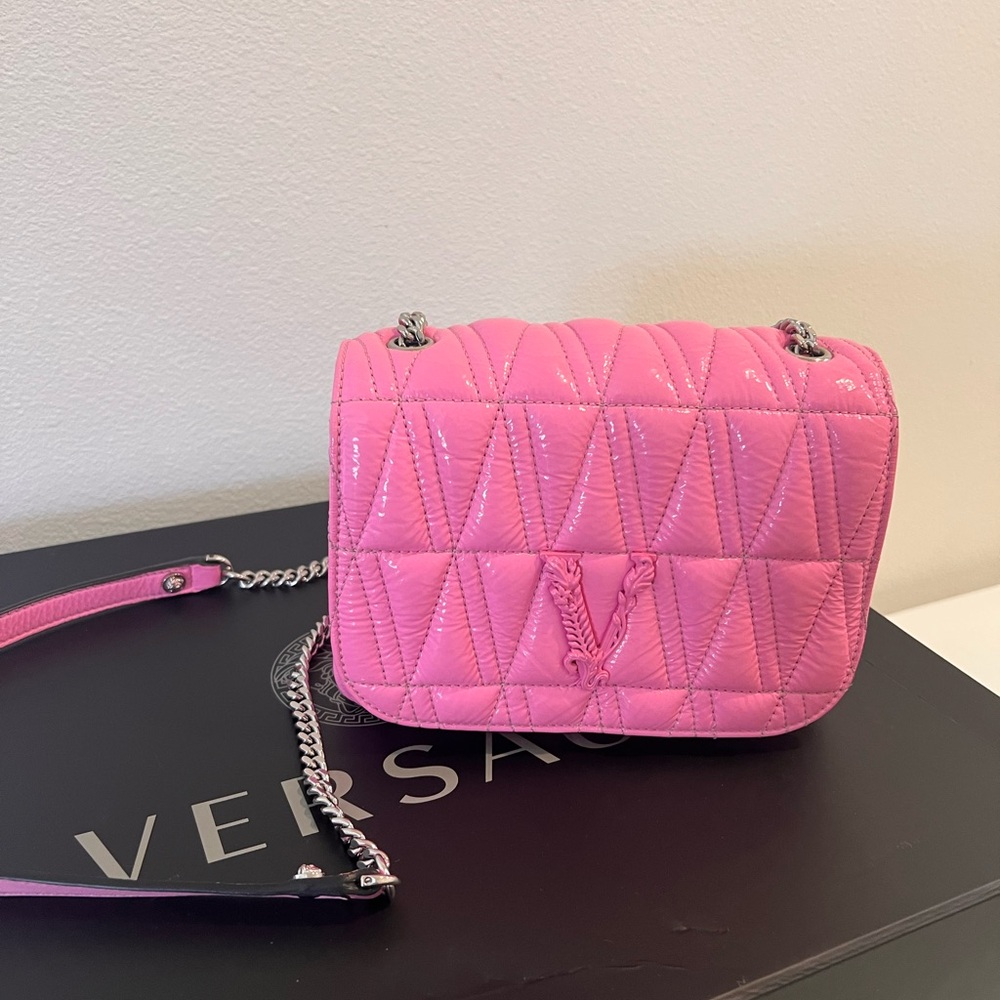 Versace Virtus Bubblegum Pink Quilted Women's Crossbody Bag